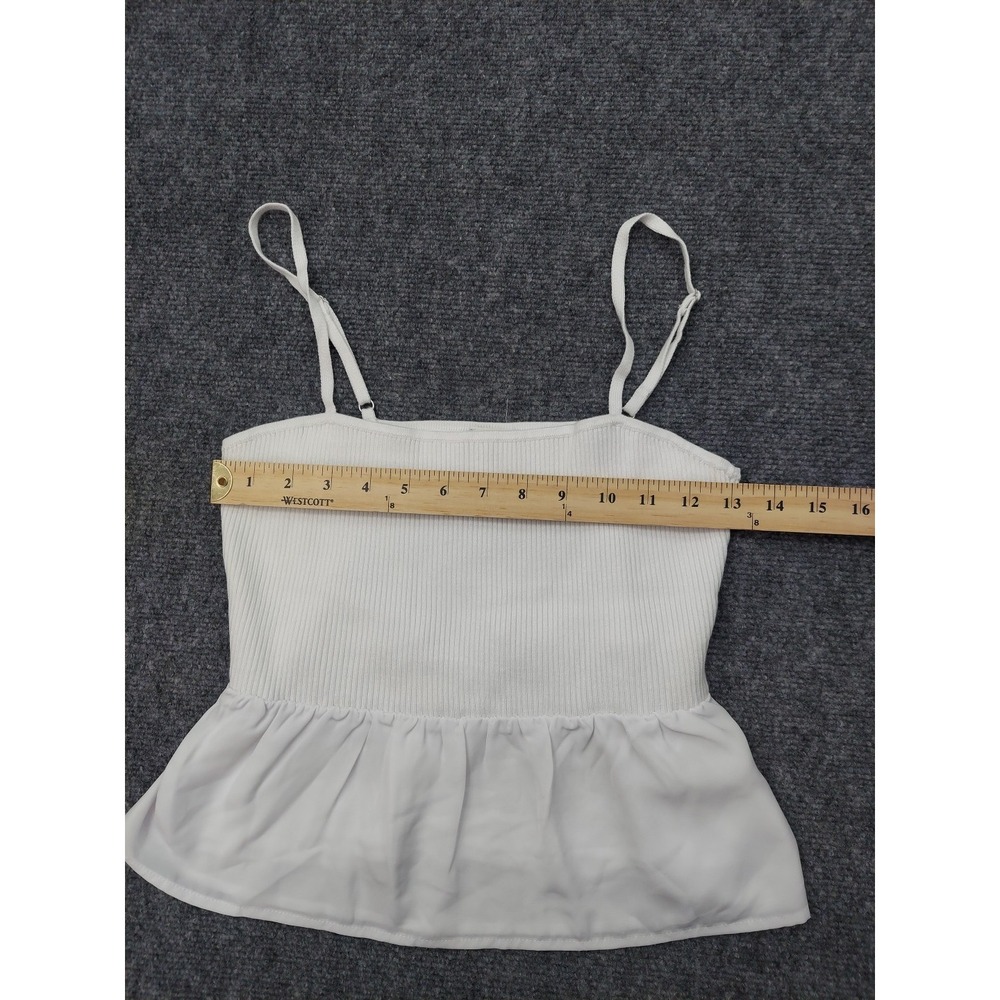 Abercrombie & Fitch Tank Top Women Medium White Spaghetti Strap Ribbed Ruffle - Picture 5 of 9